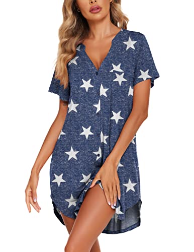 Image of Ekouaer Women V Neck Button Down Nightgown