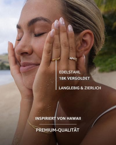 Purelei Nakuna Ring (Gold,Silber,Rose) Damen Ring Silber 18K vergoldet, Wasserfester Ring mit geschwungenem Design, größenverstellbar… – Ansicht 3