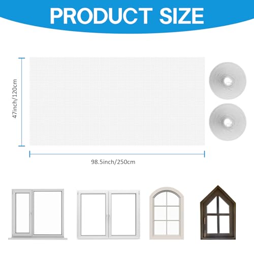 Fly Screens for Windows 120cm x 250cm with 7.5m Velcro Universal Fiberglass Window Screen Insect Mesh High Density Door and Window Fly Screens for Keep Bugs/Flys/Mosquitoes Outut