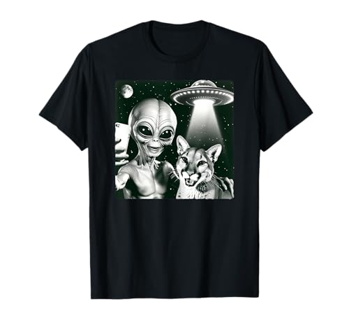 Alien Mountain Lion Cougar Selfie Encuentro OVNI Camiseta
