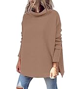 LILLUSORY Women's Mock Turtleneck Sweater Oversized Long Sleeve Split Hem Casual Knit Pullover Tu...