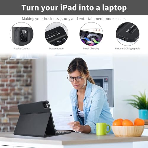 Image of typecase Keyboard case for iPad Air 11 (M4 /M3 /M2, 2026 /2025 /2024), Air 5th /4th & Pro 11(4th /3rd /2nd /1st) with Multi Viewing Angle, PU leather, Magnetic Detachable Wireless Keyboard case, Pencil Holder