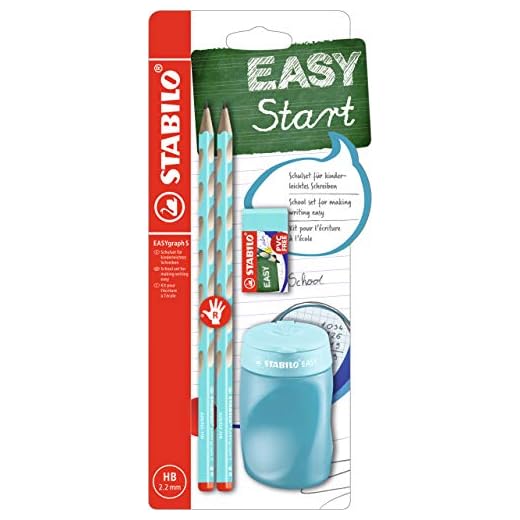Schul-Set für Rechtshänder - STABILO EASYgraph S in blau - inklusive Spitzer + Radierer