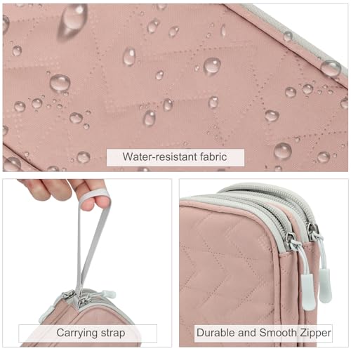 Image of FYY Electronic Organizer, Travel Cable Organizer Bag Pouch Electronic Accessories Carry Case Portable Waterproof Double Layers All-in-One Storage Bag for Cable, Cord, Charger, Phone, Pink Pattern