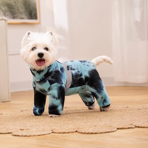 BT Bear Warm Coats Jackets for Small Dogs Adjustable Dog Warm Fleece Jumpsuit Clothes With D-Ring Dog Winter Coat for Small Dogs,Tie dye blue XS - Image 2