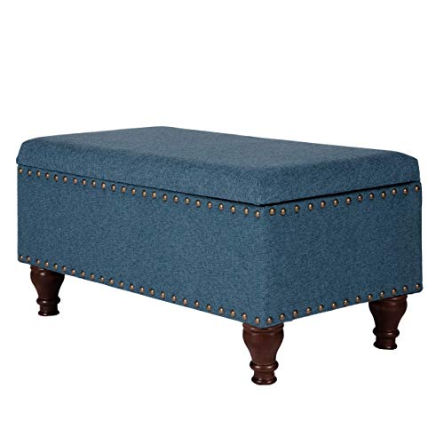 Homepop Home Decor | Upholstered Storage Bench With Nailhead Trim | Ottoman With Storage For Living Room & Bedroom | Decorative Home Furniture (Blue) #TOP11