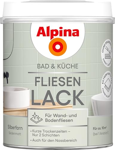 Alpina Bad & Küche Fliesen-Lack Silberfarn seidenmatter Fliesenlack für Wandfliesen im Innenbereich feuchtraumgeeignet & streichfertig ideal für Badezimmer Küche & WC 0 75L
