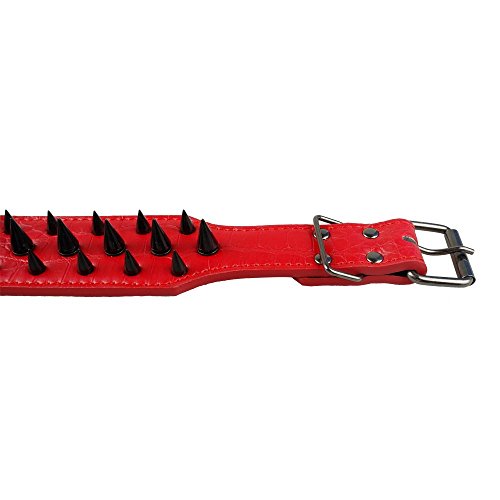 Berry Pet Sharp Spiked Studded Dog Collar - Stylish Leather Dog Collars - 2 Inch In Width Fit For Medium & Large Dogs - Such As Pitbull Mastiff - Black Rivets & Red Leather,15-18" #TOP4