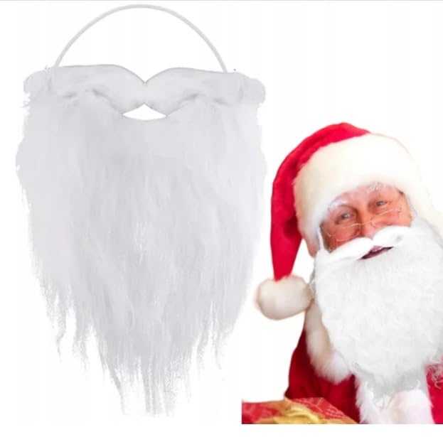 Barba de Papá Noel con bigote, falsa, universal, elástica, mago, carnaval, blanca