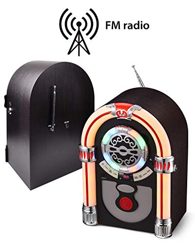 UEME Retro Tabletop Jukebox with CD Player, Bluetooth, FM Radio, AUX-in Port and Color Changing LED Lights