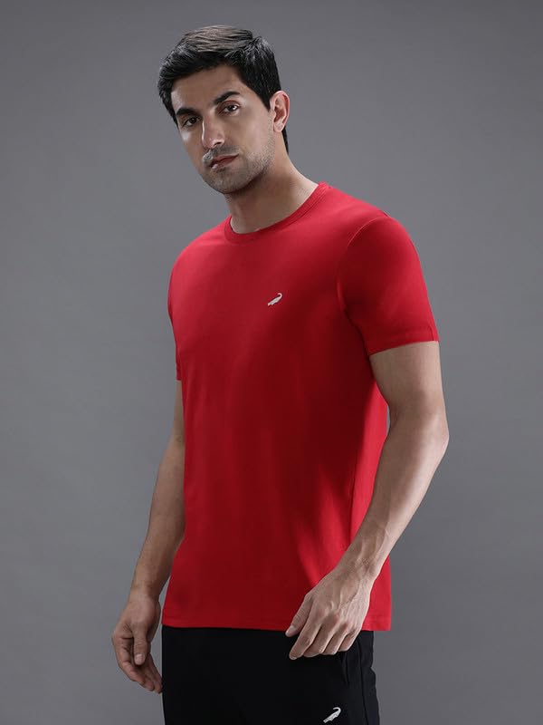 Image of CROCODILE Men Solid Sport Fit T Shirt | Round Neck | Short Sleeve | Regular Length | Basic Casual Pull On Topwear Grey Melange