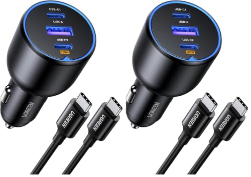 Image of UGREEN 130W USB C Car Charger with Cable, Type C Cigarette Lighter Adapter (Pack of 2)