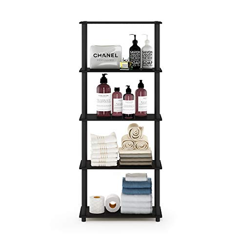 Image of Furinno TURN-N-TUBE Storage Shelves, 5-Tier Book Shelf, Corner Shelf, Toolless Open Shelves, for Organization and Storage, Living Room, Garage, Home Office, Espresso