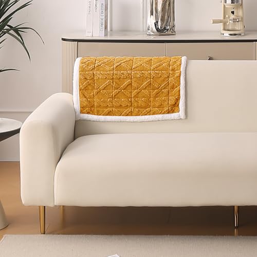 Image of HOKIPO 'Italian Caelora' Luxury Jacquard Plush Sofa Backrest Cover Mat 55x80 cm | Pack of 1 Anti Slip Backrest Mat, Honey Yellow (AR-6225-YLW)