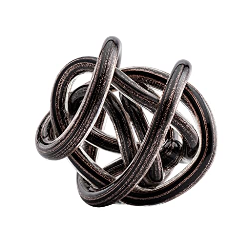 Torre & Tagus Orbit Hand Blown Glass Infinity Knot Sculpture - 3 Inch Glass Art Black & Gold Knot Decor Ball for Home Decor, Small Centerpiece Table Decoration for Home Interior (Black Gold Flakes)