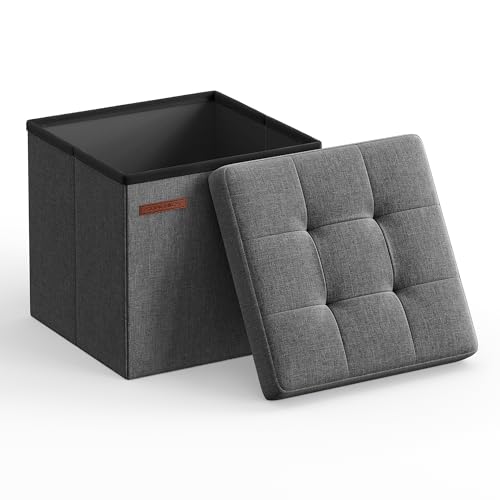 La Mejor Recopilación de Reposapiés los 10 mejores. 42 SONGMICS Puff Almacenaje de 30 cm de Largo, Taburete Reposapiés, Baúl de Almacenaje, Gris Oscuro MLSF028G01