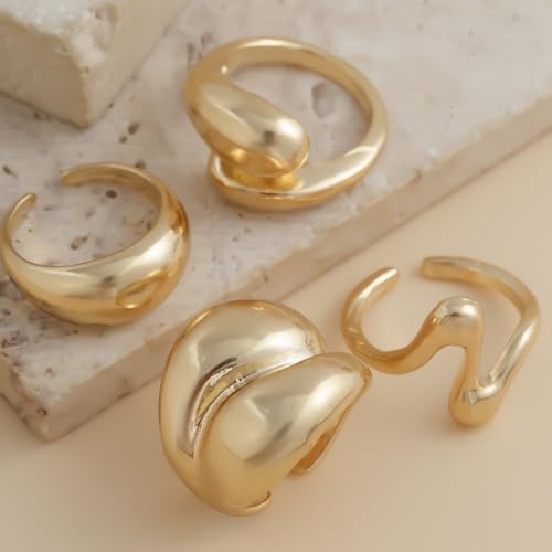 Image of Shining Diva Fashion Stylish Trendy Finger Rings Set for Women & Girls | Chunky Minimal Statement Ring Combos Modern Elegant Jewellery Collection