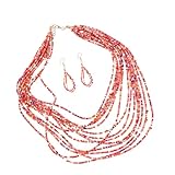 NZVCQVPU Juego de collar y aretes de cuentas de arroz multicapa de estilo bohemio para mujer, kit de joyería colorida, 1 collar y 1 par de aretes, accesorios bohemios creativos para uso diario