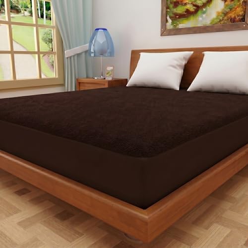 Image of Dream King Luxury Being Terry Cloth Fitted Mattress Protector Single Bed | Waterproof Ultra Soft Mattress Cover | Hypoallergenic Bed Cover 66X75 inch (Coffee)