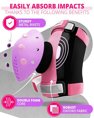 Image of SKATEWIZ Knee and Elbow Pads Adult - Skating Protective Gear Adult, - Smash - Size L Pink Purple - Skateboard Pads, Roller Skates, Inline Skate - Ice Skates Women