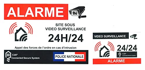 Set of 12 Home Protection Alarm Video Surveillance Stickers - 6 Large Stickers (14.8 x 10.5 cm) + 6 Small Stickers (8.5 x 5.5 cm)