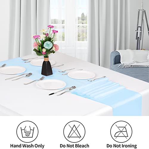 Fynite 12 Pack Satin Table Runner 12 X 108 Inches Long | Baby Blue Satin Table Runner For Party Wedding Banquet Decorations | Bright And Smooth Silk Fabric Party Table Runner - Baby Blue #TOP4