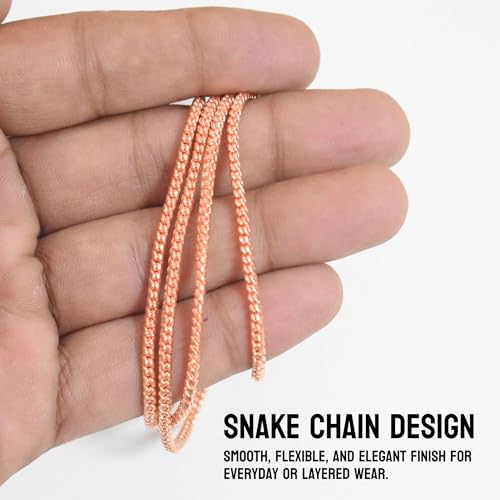 Pure Copper Italian Round Snake Chain Necklace for Men & Women, Solid Copper Statement Jewelry Gift, Multiple Lengths (16–26 Inch)2