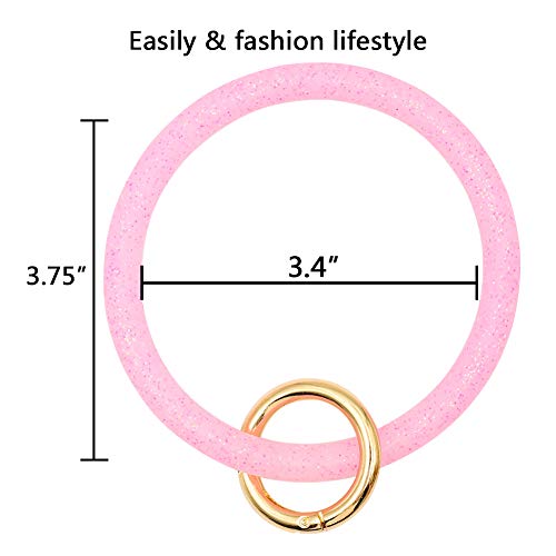 Mwfus Bangle Key Ring Chain Bracelet, Round Silicone Wristlet Keychain Holder For Women Girls(Flash Pink) #TOP1