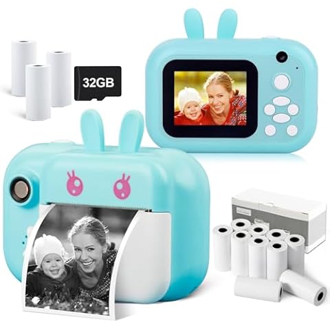 MINIBEAR Instant Camera for Kids Digital Camera for Girls Toddler Camera & 10 Rolls Print Paper for Kids Instant Print Camera Refill Print Paper Cover