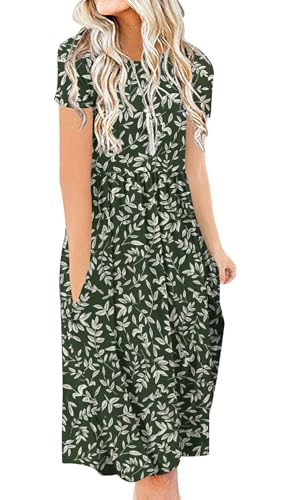 Image of DB MOON Women Summer Casual Short Sleeve Dresses Empire Waist Dress with Pockets
