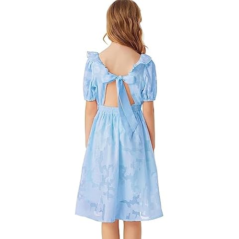 GRACE KARIN Elegantes Vestidos Niña Espalda Abierta Plisados con Lazo Azul Claro Cover
