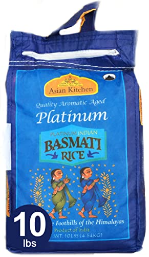 Asian Kitchen Platinum White Basmati Rice Extra Long Aged 10lbs (4.54kg) ~ All Natural | Gluten Friendly | Vegan | Indian Origin | Export Quality