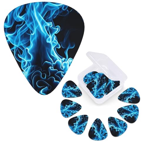 Gitarrenplektren, personalisierbar, 3 verschiedene Stärken, 4 Stück 0,46 mm, 4 Stück 0,71 mm, 4 Stück 0,96 mm blaue Flamme, Gitarrenplektren, E-Gitarren, Bass-Plektren, Zubehör, 12 Stück