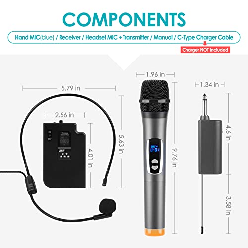 Miracle,M M900Hb - Bluetooth Wireless Microphones With Headset Plus Transmitter, Uhf Metal Handheld Dual Dynamic Mic Karaoke System With Rechargeable Receiver #TOP6