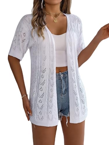 Image of Spicy Sandia Women's Loose Fit Short Sleeve Crochet Cardigan Sweaters for Summer