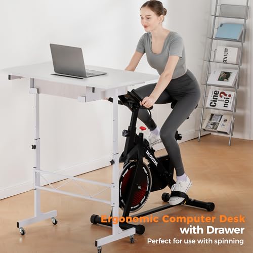 Image of COMHOMA Standing Desk Adjustable Height & Tiltable Tabletop, Portable Stand Up Desk for Laptop, Mobile Folding Desk for Home Office Work and Walking Pad Treadmill, Height 30.7 inch-46.4 inch, White