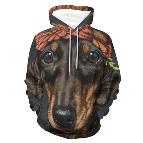 Sweat à Capuche Fleur de Chien Noir Pullover Manches Longues Taille S