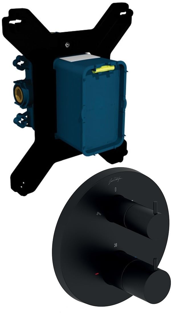 Jacob Delafon - Pack Robinetterie Douche Encastrée Thermostatique METRO - Kit Tout-en-Un - Tête Ronde 30cm, Douchette 3 Jets - Finition Noir Mat - E38680-BL