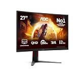 AOC CQ27G4Z2 27 inch WQHD Monitor Curved, 260Hz, Fast VA Panel, 1ms GtG, Adaptive Sync, HDR400, FreeSync Premium, Height Adjustment, (2560x1440 HDMI 2x 2.0 DP 1x 1.4) Black