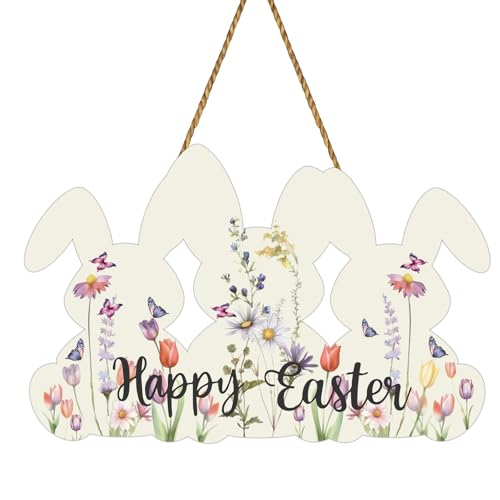 Easter Wreaths for Front Door Happy Easter Door Decorations Bunny Wall Decor Wooden Spring Bunny...