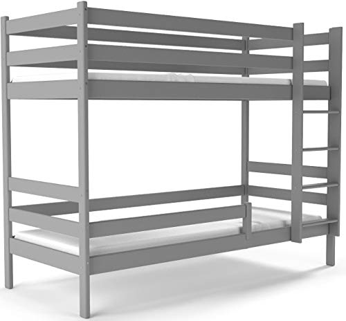 WFL GROUP Etagenbett 2 Kinder Grau 80x180 cm – Kinderbett Holz Bett...