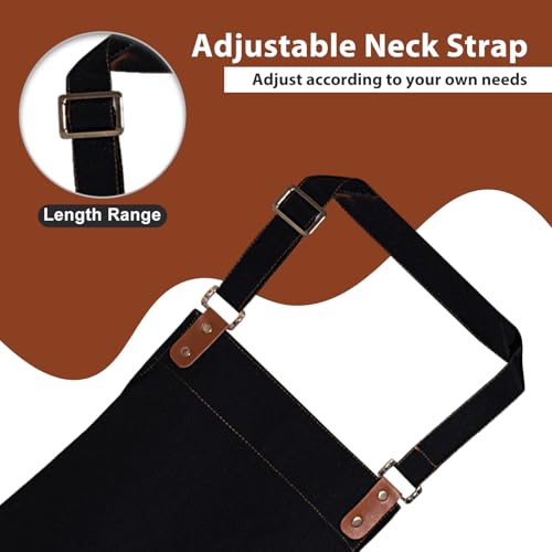 TREASO Apron for Men Women, Chef Apron with Adjustable Neck Strap, Heavy Duty Apron for Men with Pockets, Aprons for Cooking, Baking, Gardening, Woodwork, Hair Stylist, BBQ,Grill