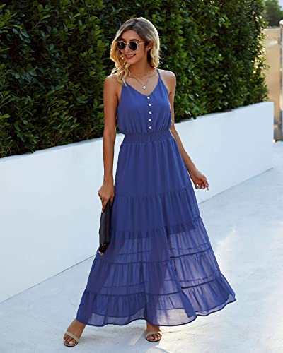 Image of PRETTYGARDEN Women's 2026 Summer Maxi Dress Spaghetti Strap Sleeveless High Waist Beach Vacation Long Sundresses