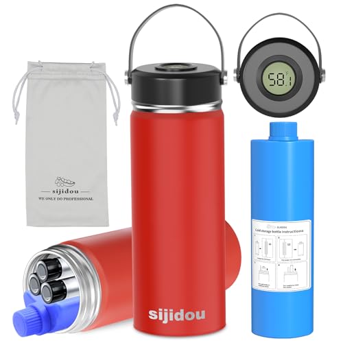 Sijidou Insulin Cooler Travel Case with Temperature Display, Insulin Travel Cooler with Thermometer, with TSA Approved Ice Pack & Drawstring Bag, Diabetes Box for Insulin Pen, Vial & Epipens (Red)
