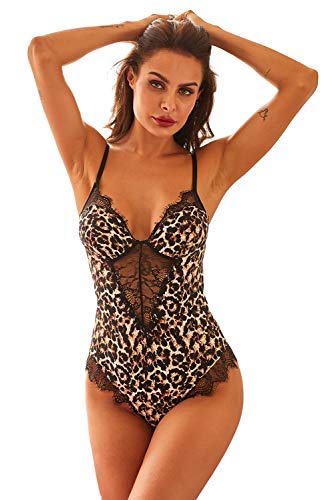 lime flare Women Sexy Animal Print Teddy Lingerie Lace Trim Cheetah Babydoll Bodysuit for Sex (Small(US 2-6),Leopard Printed)