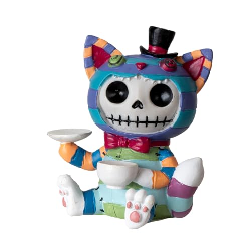 Pacific Giftware Cheshire Cat Furrybones Collectible Figurine Signature Skeleton Figurine in Colorful Cat Costume Perfect for Home Decor and Unique Gifts 3 Tall