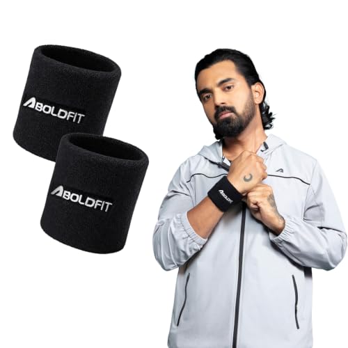 Image of Boldfit Cotton Wrist Band for Men & Women 3 Inch - Wrist Sweat Band for Badminton Football, Basketball, Running & Athletic Sports, Sweat Absorbent Wrist Bands