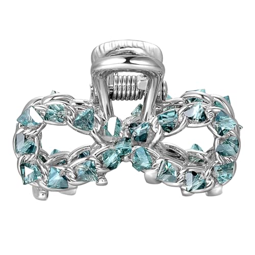 Mini Sparkling Crystal Hair Claw Clips, SHE'S FREE STYLE JUST FOR YOU 1.1" Blue Bow & Oval Copper Clips for Women, Handwoven Hair Accessories for Thin
