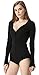 Moxeay V-Neck One Piece Bodysuit Long Sleeve Bodycon Rompers (Large, Black)