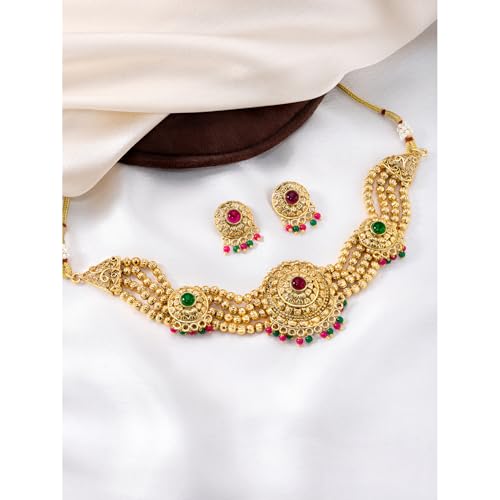 Image of Peora Gold Plated Bridal Jewellery Set with Kamarband Gift for Women Indian Traditional Ethnic Wedding